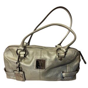 Tignanello Genuine Leather Silver Color Pebbled Hand bag Tote Medium Sized